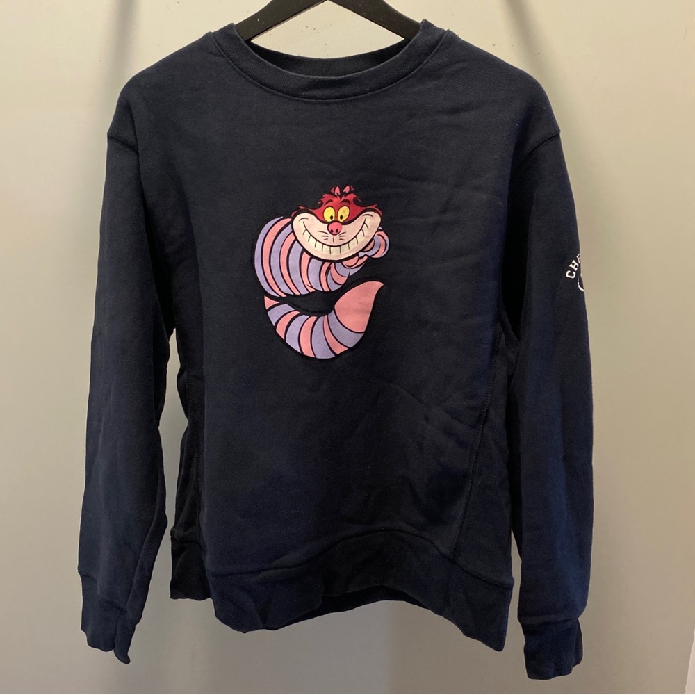 The Disney Store Cheshire Cat Crewneck Pullover Sweatshirt Women’s Medium Black